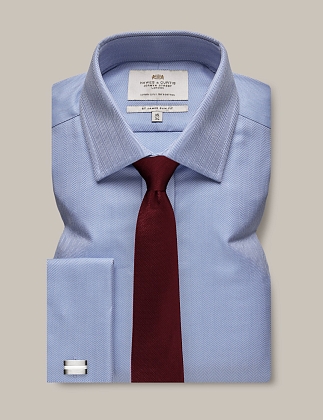 2Картинка Мужская рубашка Hawes & Curtis Herringbone Blue Slim Fit Shirt Double Cuff